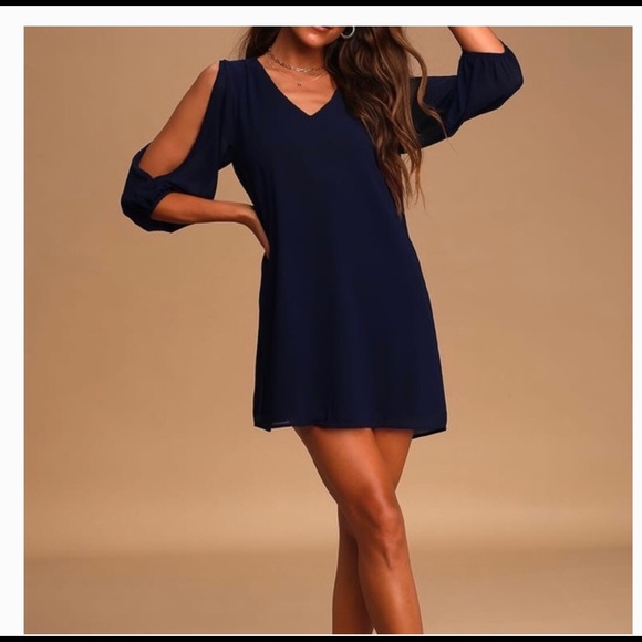 Lulus Dresses & Skirts - NWT - Lulus Navy Blue Cold Shoulder Shift Dress Sz S